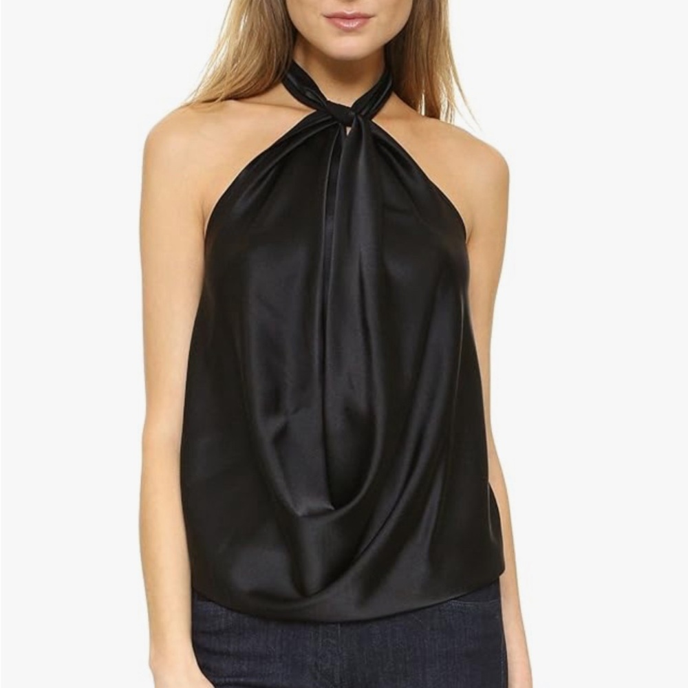 NWOT: Michael Michael Kors black satin halter top XL